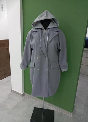 Пальто женское оверсайз с капюшоном кашемир трикотаж по 70 размер5 фото