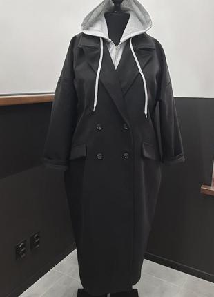 Пальто женское оверсайз с капюшоном кашемир трикотаж по 70 размер7 фото