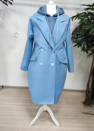 Пальто женское оверсайз с капюшоном кашемир трикотаж по 70 размер6 фото