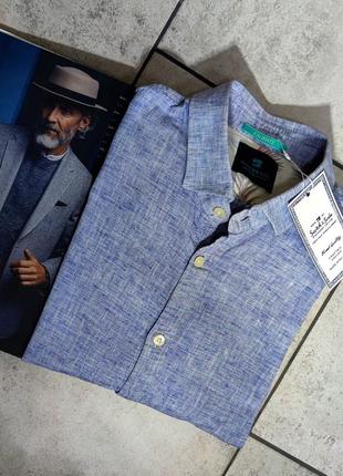 Мужская леная серая приталиная рубашка scotch & soda оригинал в casual  стиле размер l