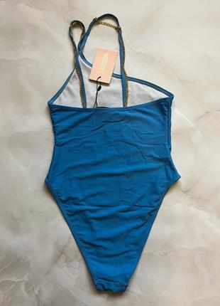 Синій жіночий суцільний злитий купальник зі стразами камінцями бразиліана missguided2 фото