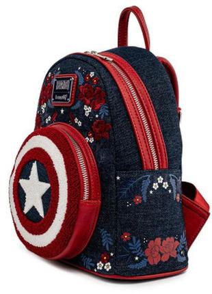 Рюкзак школьный loungefly lf marvel captain america 80th anniversary floral shield mini (mvbk0165)