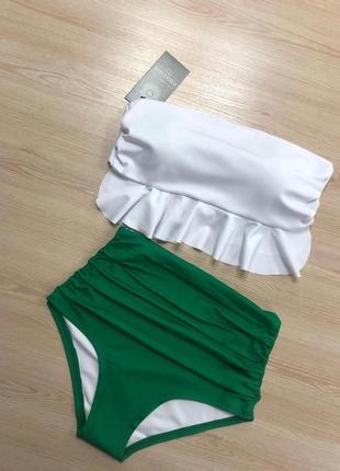 Купальник раздельный женский бандо к2 зелёный +белый5 фото