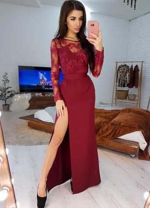 Стильное вечернее платье в бордовом цвете 36-70 размер