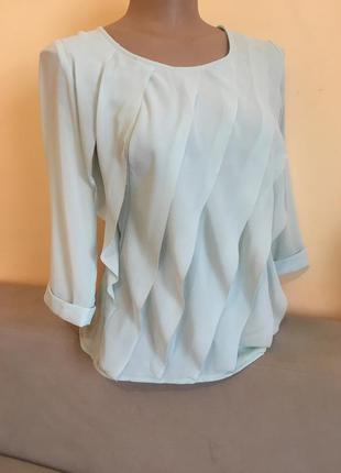 Бірюзова блуза з воланами рюшами на 3/4 рукав es