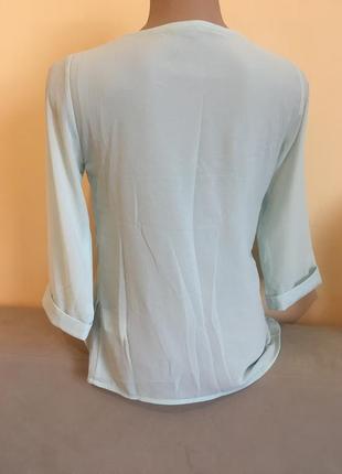 Бірюзова блуза з воланами рюшами на 3/4 рукав es3 фото