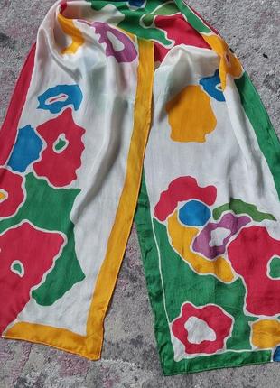 Бесподобный невесомый шёлковый шарф в разноцветный цветочный принт🔹шов роуль (28 см на 150 см)4 фото