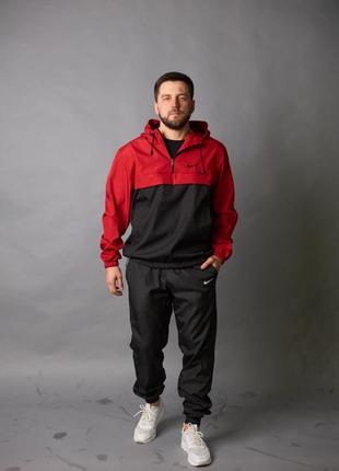 Чоловічий костюм nike вітровка+штани у червоно-чорному кольорі premium якості + барсетка у подарунок, стильний та зручний костюм