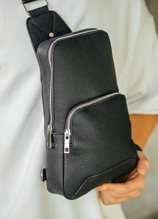 Чоловіча сумка з натуральної шкіри слінг чорний6 фото