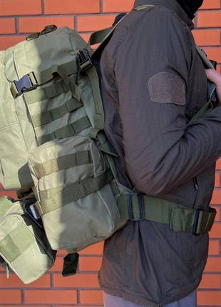 Рюкзак тактический 55л с тремя подсумками! качественный штурмовой для похода путешествий большой рюкзак баул4 фото
