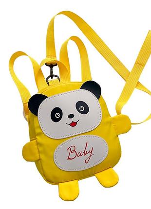 Детский рюкзак lesko a-6864 panda yellow с ремешком анти-потеряшкой панда