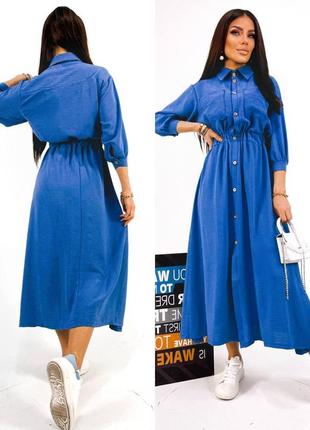 Длинное платье рубашка синее s-xl2 фото