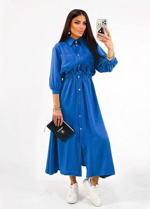 Длинное платье рубашка синее s-xl4 фото