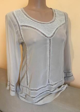 Сіра шифонова блузка на 3/4 рукав з мереживом