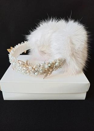 Тёплые меховые наушники, расшиты хрусталём, размер универсальный