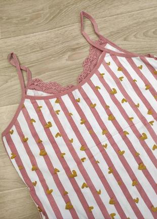 Пижама женская хлопковая майка на тонких бретелях и шорты в полоску и сердечка hnx турция, розовый3 фото