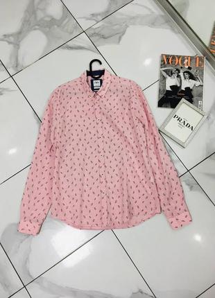 Розовая рубашка принт мелкие листья от zara man м #3164