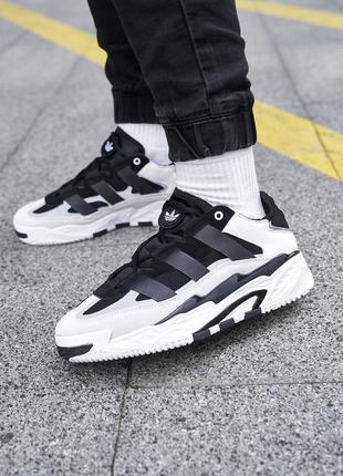 Трендовые женские и мужские кроссовки adidas niteball white black чёрно-белые