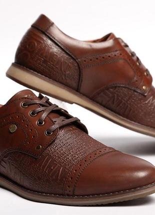 Кожаные мужские туфли броги kristan коричневые3 фото