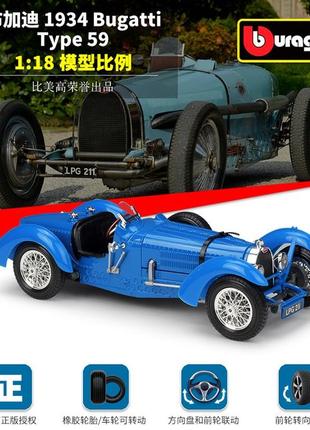 Автомодель bburago (1:18) bugatti type 59 (1934 г) синій