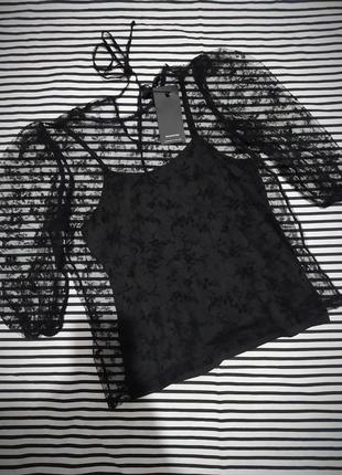 Крута стильна блузка з мереживом + майка в стилі zara reserved4 фото