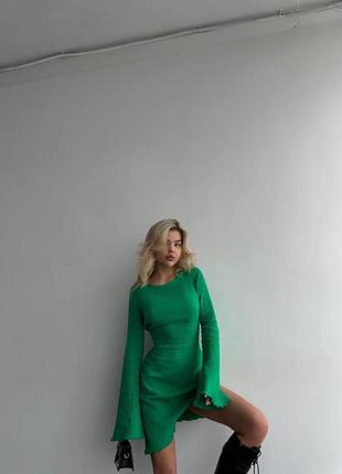 Легкое летнее платье с длинным рукавом однотонное, муслиновое платье повседневное с открытой спиной3 фото