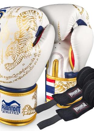 Боксерские перчатки phantom muay thai gold limited edition 16 унций (капа в подарок)1 фото