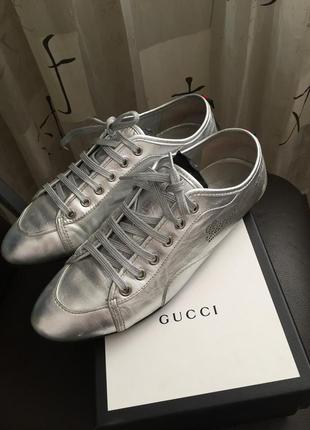 Жiночi брендовi кросiвки gucci оригiнал шкiрянi серебристi розмiр 39