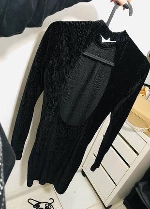 Платье из жатого велюра h&m xxs черное6 фото
