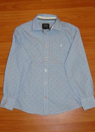 Голубая рубашка в принт,134-140, 9-10 лет