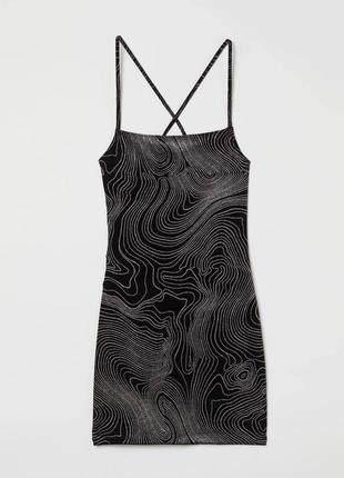 Бархатное черное платье с узором из сверкающего глиттера от h&m xs