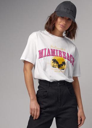 Трикотажная футболка с принтом miami beach - белый цвет, m (есть размеры)5 фото