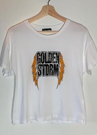 Хлопковая футболка с надписью golden storm от zara5 фото