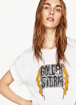 Бавовняна футболка з написом golden storm від zara