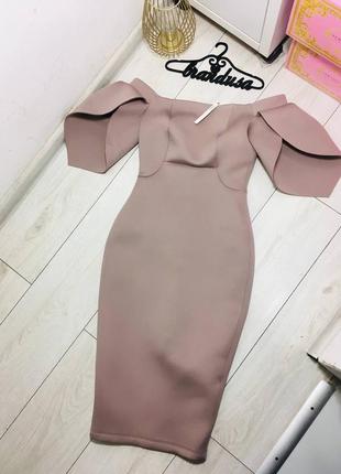 Облегающее платье миди с открытыми плечами и рукавами-лепестками asos s