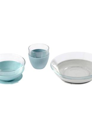 Набір: тарілка, миска, стакан beaba склянний 4+ голубий, арт. 913486