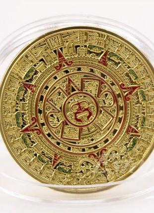 Сувенірна монета календар майя пророкування ацтеків, "календар ацтеків" або "камінь сонця"