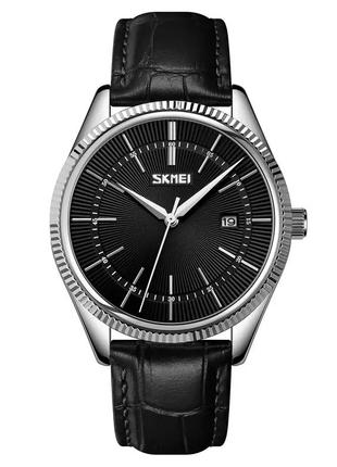 Мужские наручные часы skmei 9298 (серебристые с черным циферблатом)