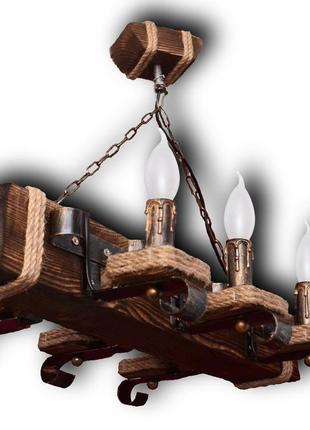 Люстра деревянная подвесная на 6 ламп «свеча на ветру»