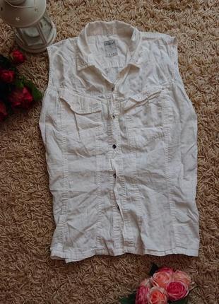 Белая женская рубашка блуза хлопок безрукавка р.48/50 блузка блузочка