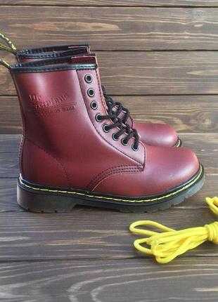 Ботинки dr. martens 1460 cherry, мартинсы бордо кожаные