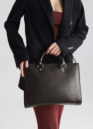 Жіноча шкіряна сумка fancy a4 коричнева краст1 фото