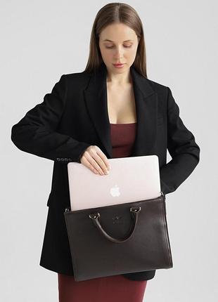 Жіноча шкіряна сумка fancy a4 коричнева краст10 фото
