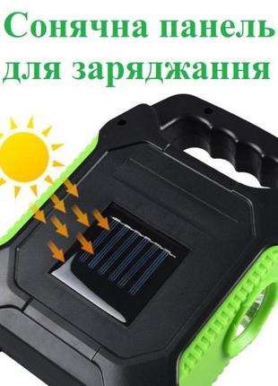 Портативний ліхтар лампа jy-978b акумуляторний із сонячною панеллю + power bank. колір: зелений4 фото