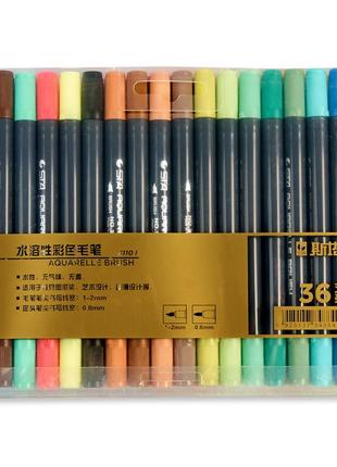 Набор двусторонних акварельных маркеров на водной основе 36 цветов для рисования и скетчинга, аквамаркеры9 фото