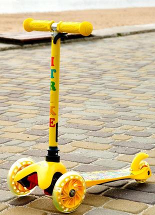 Детский складной трехколесный самокат sport kids 2581 с подсветкой колес  желтый