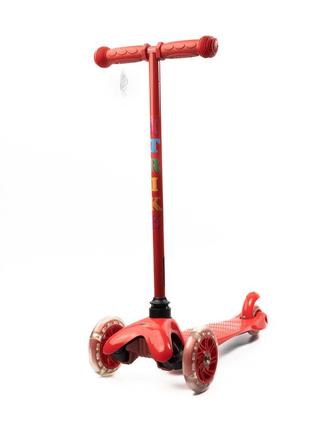 Самокат дитячий триколісний itrike mini bb 3-013-5-r зі світними колесами, червоний3 фото