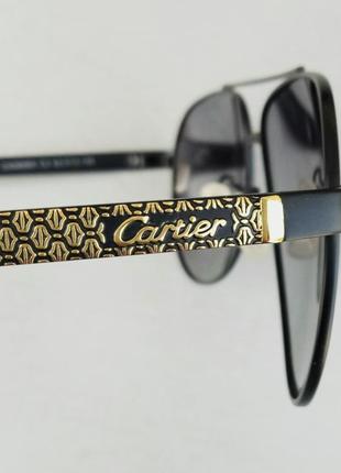 Cartier очки капли мужские солнцезащитные черные с золотом поляризированые8 фото