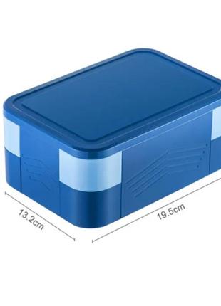 Ланч-бокс на 2 рівні, 6 секцій з приладами і соусницею quadro-box 1550мл, синій3 фото