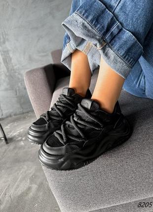 Черные натуральные кожаные текстильные кроссовки на толстой грубой подошве с сеткой в сетку кожа10 фото
